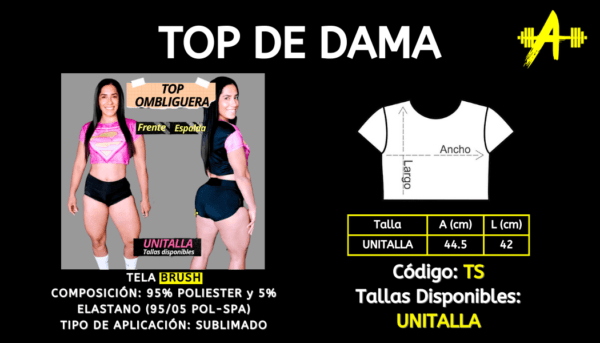 Ficha tenica tops de dama