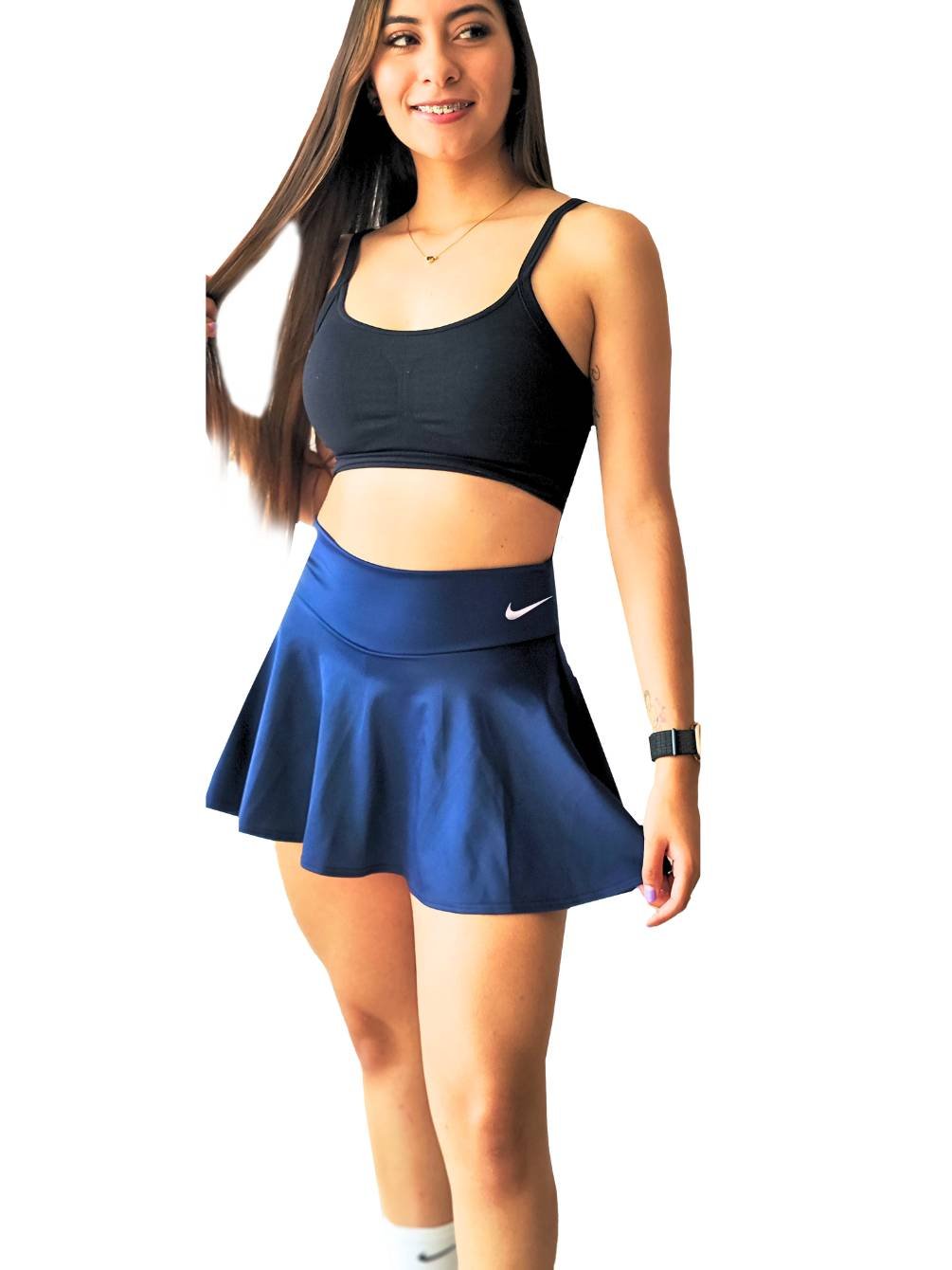 Falda deportiva para mujer, con licra interior, color azul